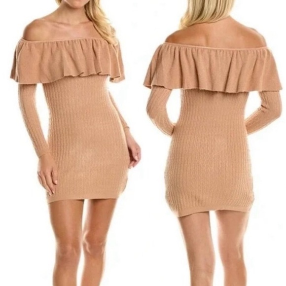 Olivaceous long sleeve sweater dress cashmere off shoulder bodycon cable size M - Picture 9 of 9